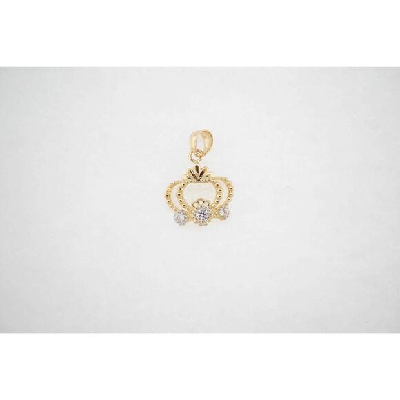 14k Yellow Gold Crown Pendant Charm CZ Unisex Estate Sale Jewelry
